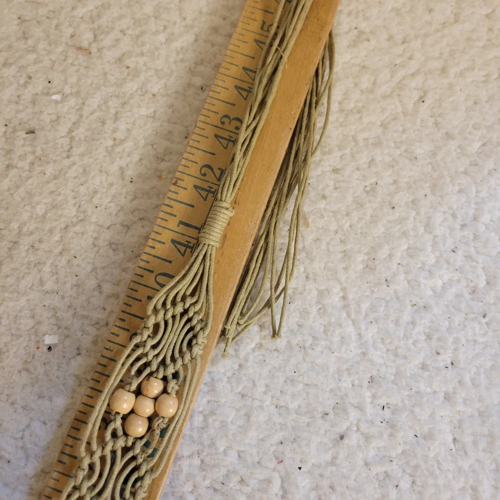 Unbranded Macrame Belt Women OS Olive Green Excellent Boho Wood Bead Tie Fringe